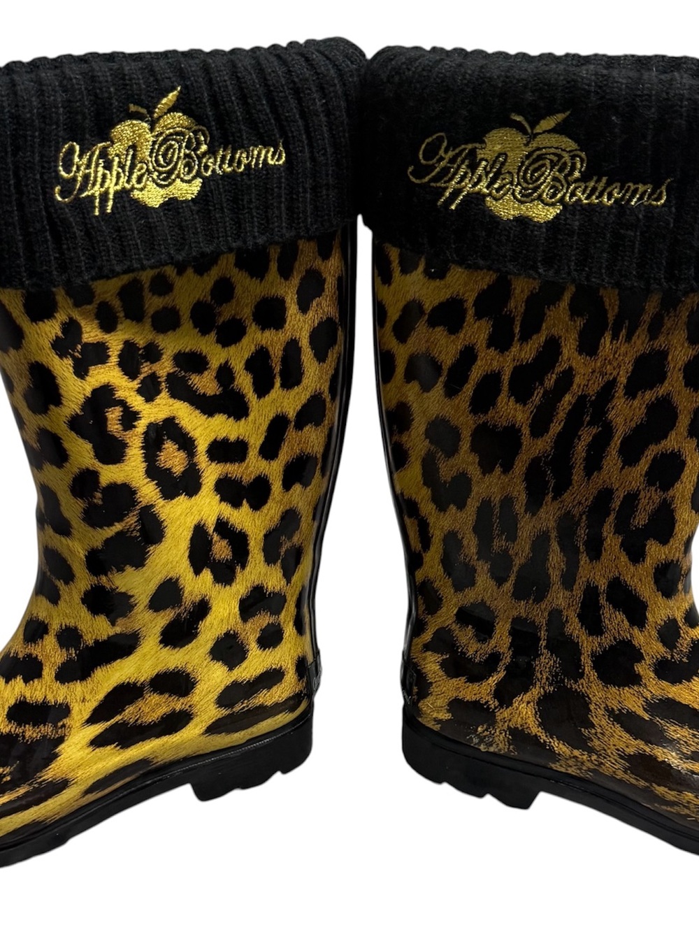 Apple Bottoms Leopard Print Rain Boots - Gold & Black
